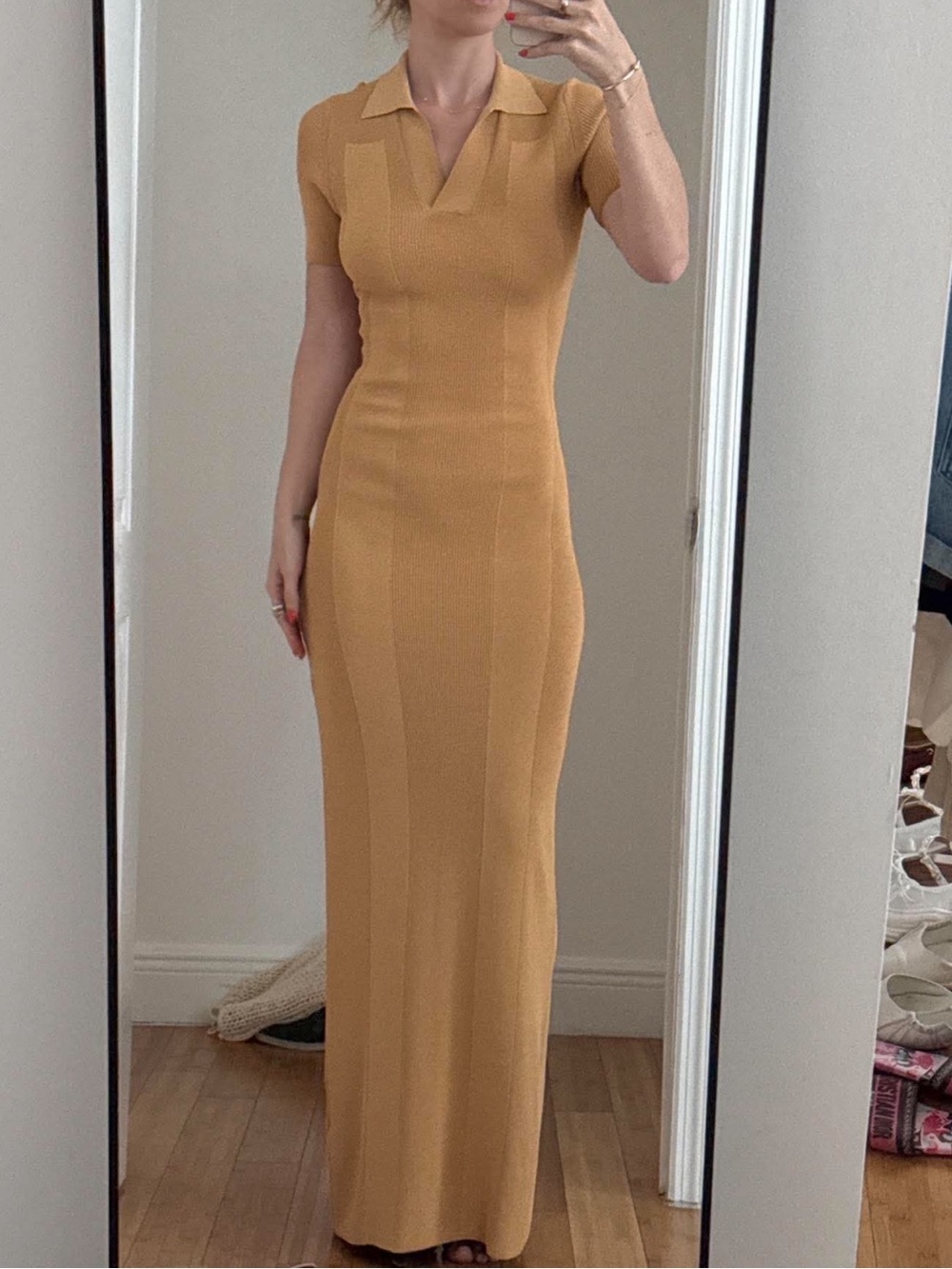 Jacquemus Camel Ribbed Backless Polo Knit Dress
